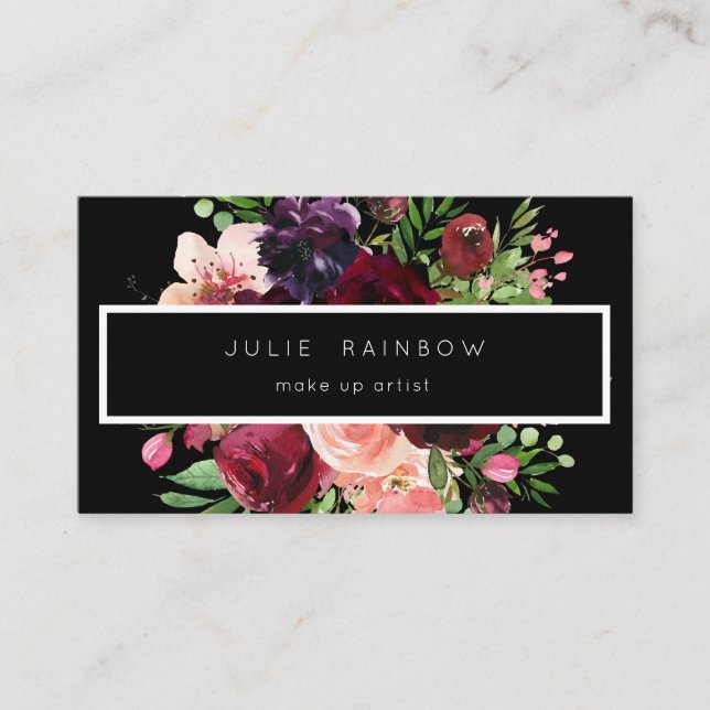 Burgund & Blush Pink Bloral - Schwarz 2 Visitenkarte (Vorderseite)