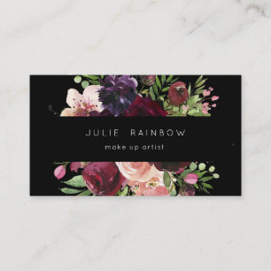 Burgund & Blush Pink Bloral - Schwarz Visitenkarte