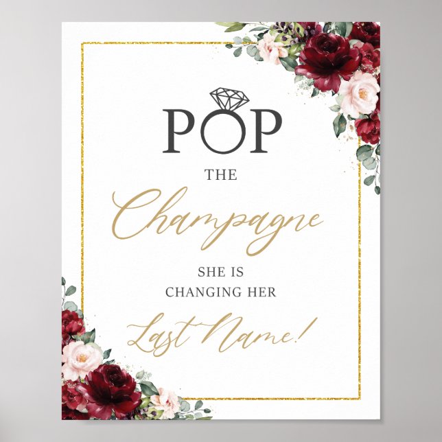 Burgund Blush Pink Blues Pop Champagner Zeichen Poster (Vorne)