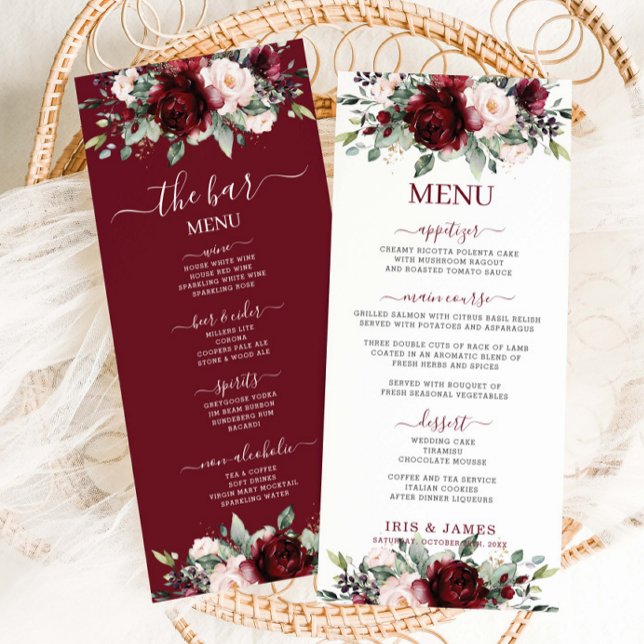 Burgund Blush Pink Blumenkost Bar Menu Programm (Von Creator hochgeladen)