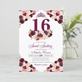 Burgund Blush Pink Floral 16 . Geburtstag Geburtst Einladung