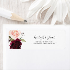 Burgund Blush Pink Floral Wedding Rücksendeadresse
