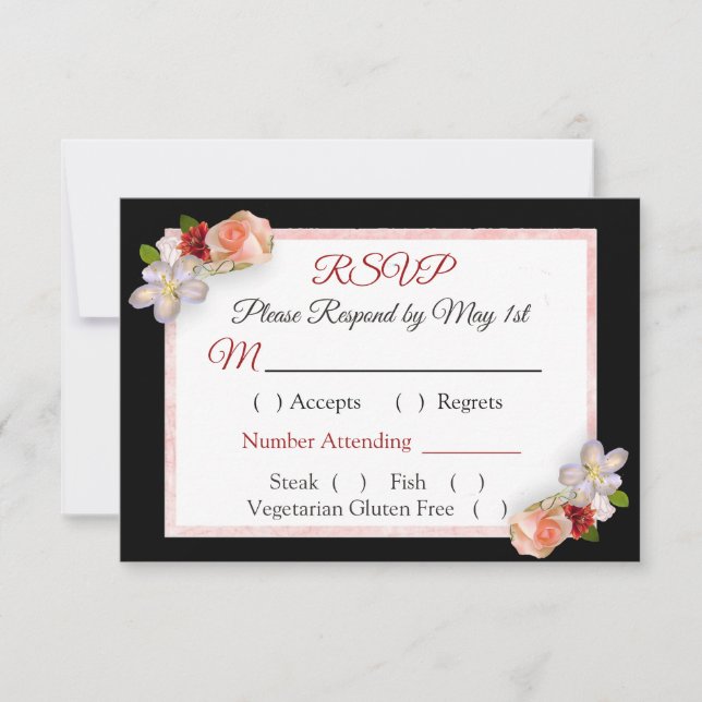 Burgund Blush Pink Rose Gold Wedding RSVP Karte (Vorderseite)
