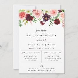 Burgund Blush Probe Abendessen mit Blumen Einladun Ankündigung