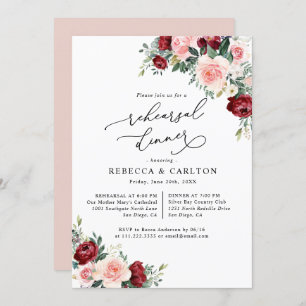 Burgund Blush Probe Abendessen mit Blumen Einladun Einladung