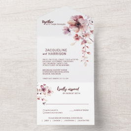 Burgund & Blush Romantische Blumenhochzeit All In One Einladung