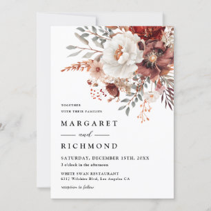 Burgund & Blush Rustikale Hochzeit der Wasserfarbe Einladung