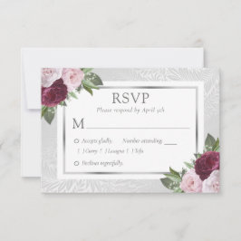 Burgund Blush Silver Floral Wedding RSVP Cards