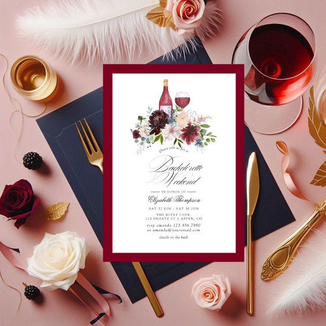 Burgund, Blush und Blauer Wein Bachelorette Wochen Einladung (Burgundy, Blush and Blue Wine Bachelorette Weekend Invitation)