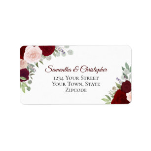 Burgund & Blush Wasserfarbe Rose Hochzeitadresse Adressaufkleber
