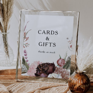 Burgund-Boho-Blumenkarten und Geschenke Schild