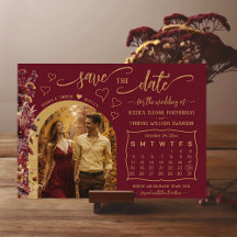 Burgund-Boho-Wildblumen-Foto- & Kalender-Hochzeit