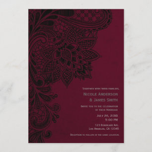 Burgund Bordeaux Schwarz Spitzen Hochzeit Einladung