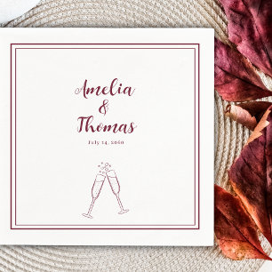 Burgund Border Champagne Minimalistisch Hochzeit Serviette