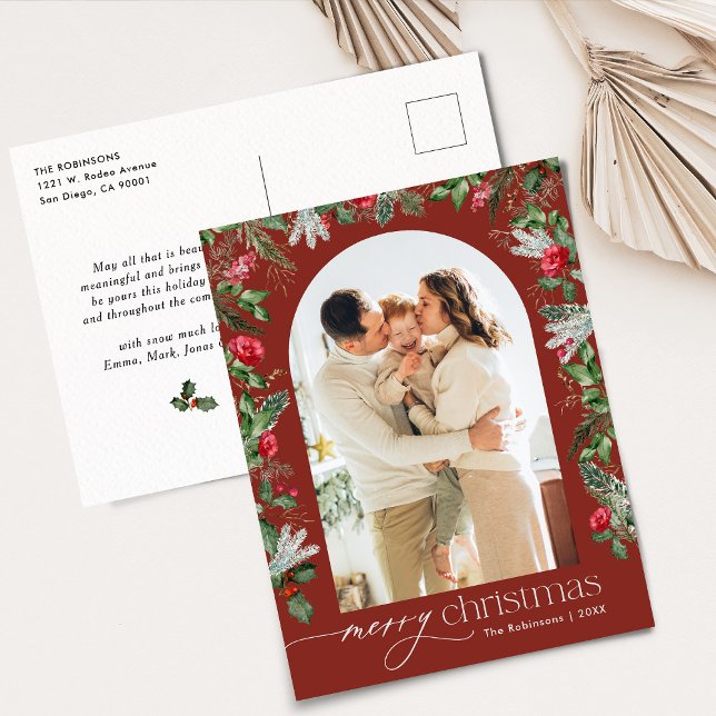 Burgund Botanischer Foto Weihnachtsfeiertag Postkarte (Von Creator hochgeladen)