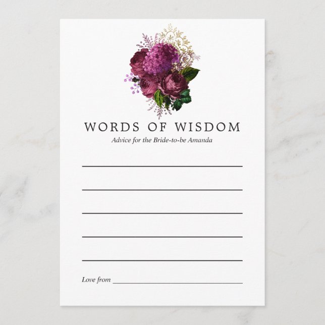 Burgund - Brautparty-Ratschläge für Marsala und Go Hinweiskarte (Vorderseite)