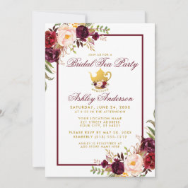 Burgund Brautparty Tee Party Gold Einladung FB