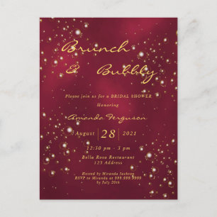 Burgund Brunch Bubbly Bridal Einladung Postkarte