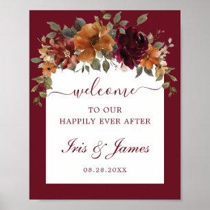 Burgund Burnt Orange Arch Wedding Willkommen Poster