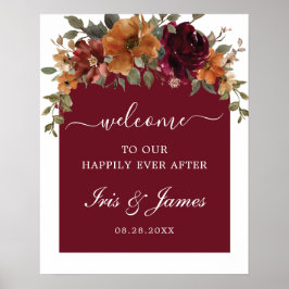 Burgund Burnt Orange Arch Wedding Willkommen Poster