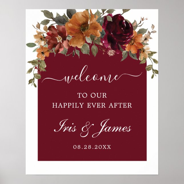 Burgund Burnt Orange Arch Wedding Willkommen Poster (Vorne)