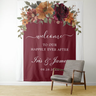 Burgund Burnt Orange Rust Floral Wedding Hintergru Wandteppich
