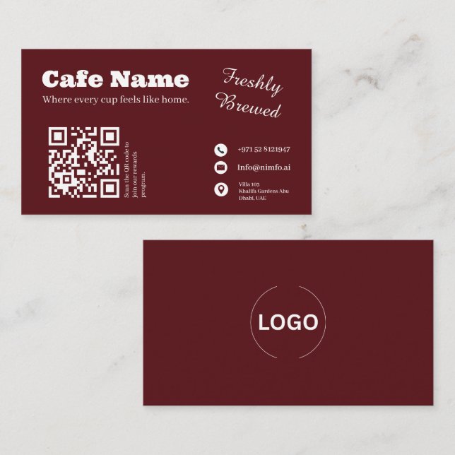 Burgund Café Geschäftskarten QR-Code-Design Visitenkarte (Vorne/Hinten)