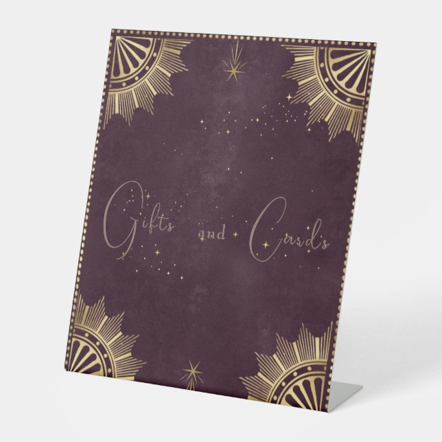 Burgund Celestial Star and Moon Brautparty Sockelschild (Vorderseite)