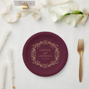 Burgund Champagne Toile Floral Rahmen Hochzeit Pappteller