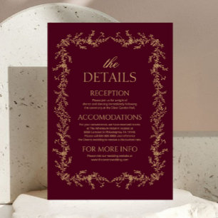 Burgund Champagner Floral Hochzeitsdetails Begleitkarte