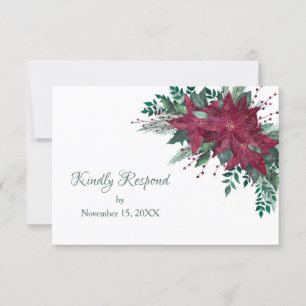 Burgund Christmas Poinsettia Wedding RSVP Karte