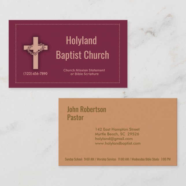 Burgund Church Cross Thorn Crown Business Cards Visitenkarte (Vorne/Hinten)