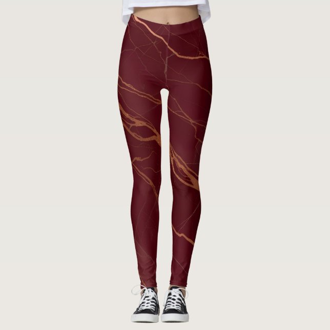 Burgund & Copper Marmor Leggings - Stilvoll (Vorderseite)