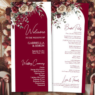 Burgund & Cream Rose Stilvolle Arch Wedding Programm