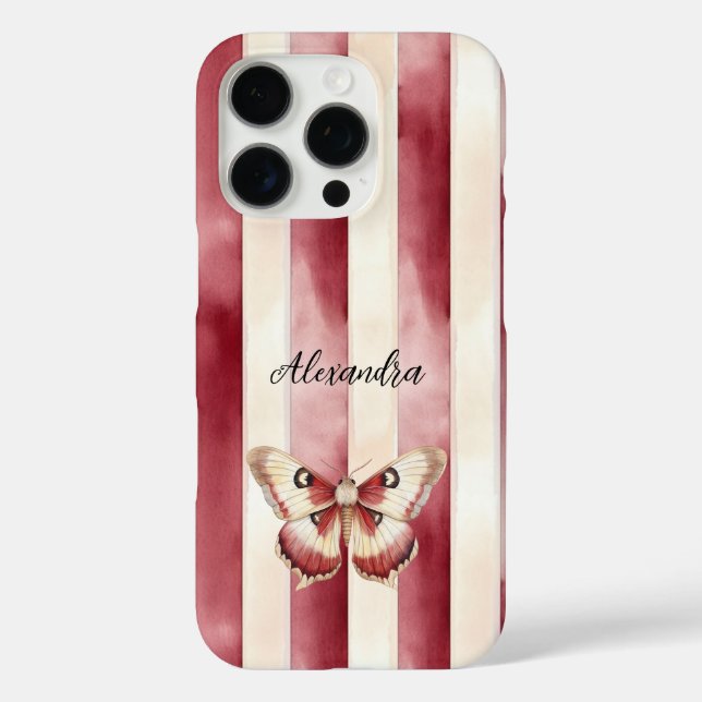 Burgund Cream Stripes Butterfly Case-Mate iPhone Hülle (Rückseite)
