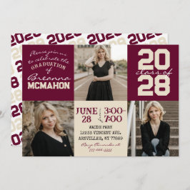 Burgund & Cream Tan 3 Foto Abschluss Einladung