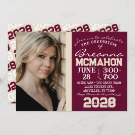 Burgund & Cream Tan Abschluss Foto Einladung