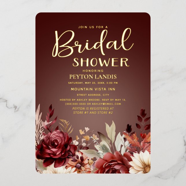 Burgund Cream Watercolor Brautparty Folieneinladung (Vorderseite)