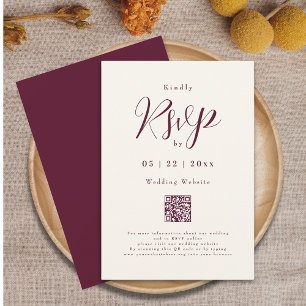 Burgund Creme Elegante Schrift QR Code Hochzeit RSVP Karte