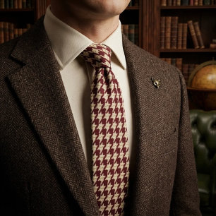 Burgund Creme Klassischer Houndstooth  Krawatte
