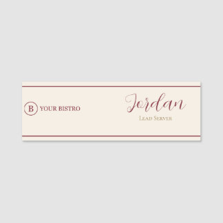 Burgund Creme Restaurant Server Logo Mitarbeiter Namensschild