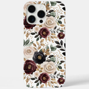 Burgund Creme Schwarz Floral iPhone 16 Pro Max Hülle