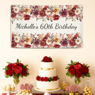 Burgund-cremefarbene Aquarell-Blumen zum 60. Gebur Banner
