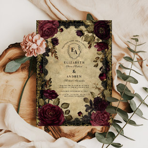 Burgund Dahlia und Gold Barockromane Einladung