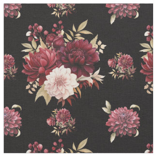 Burgund Dahlias auf schwarz Stoff