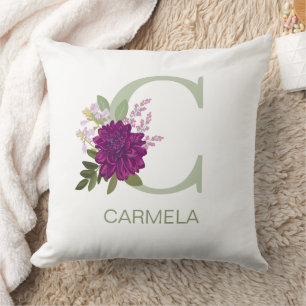 Burgund Dahlie Blumenalphabet Buchstabe Monogramm Kissen