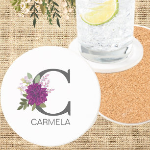 Burgund-Dahlie Florales Alphabet Buchstaben Monogr Getränkeuntersetzer