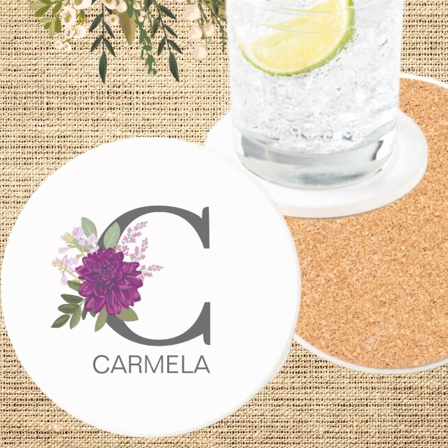 Burgund Dahlie Florales Alphabet Buchstaben Monogr Getränkeuntersetzer (Von Creator hochgeladen)