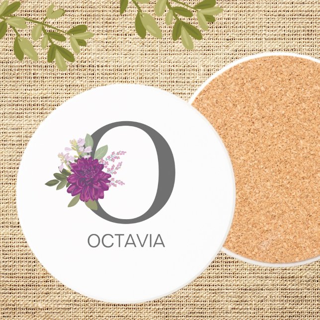 Burgund Dahlie Florales Alphabet Buchstaben Monogr Getränkeuntersetzer (Von Creator hochgeladen)