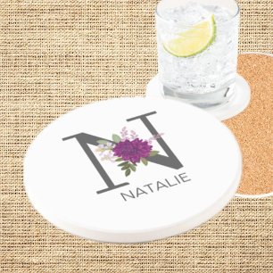 Burgund Dahlie Florales Alphabet Buchstaben Monogr Getränkeuntersetzer